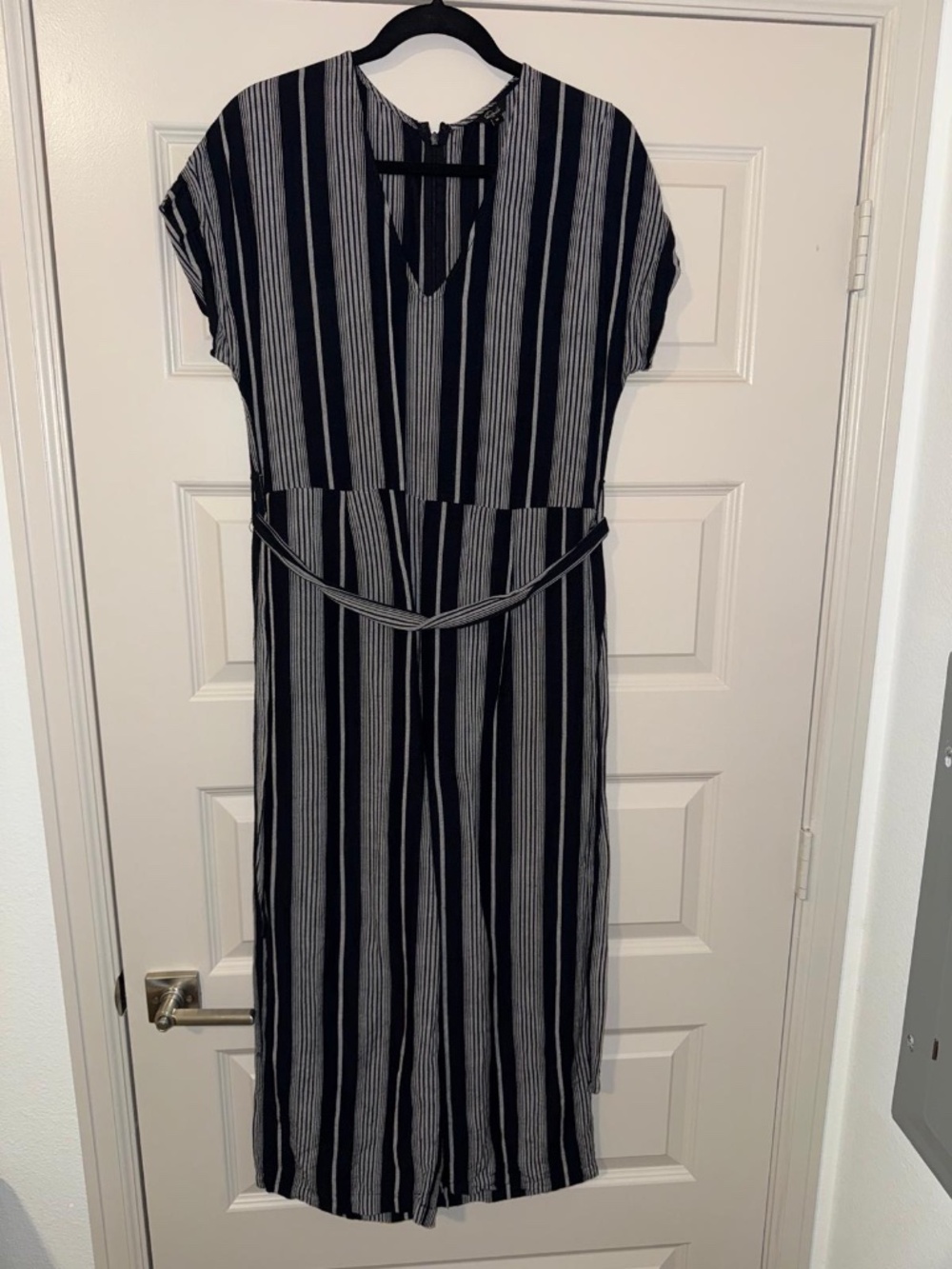 Rails Angela Mediterranean stripe navy blue white short sleeve linen jumpsuit